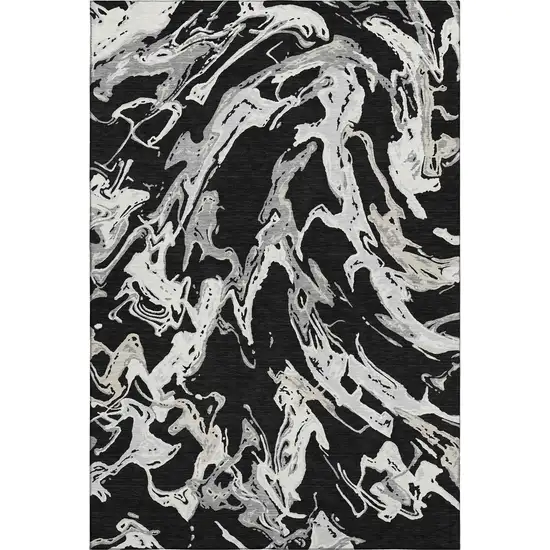 Black Ivory And Gray Abstract Washable Area Rug With UV Protection Photo 6