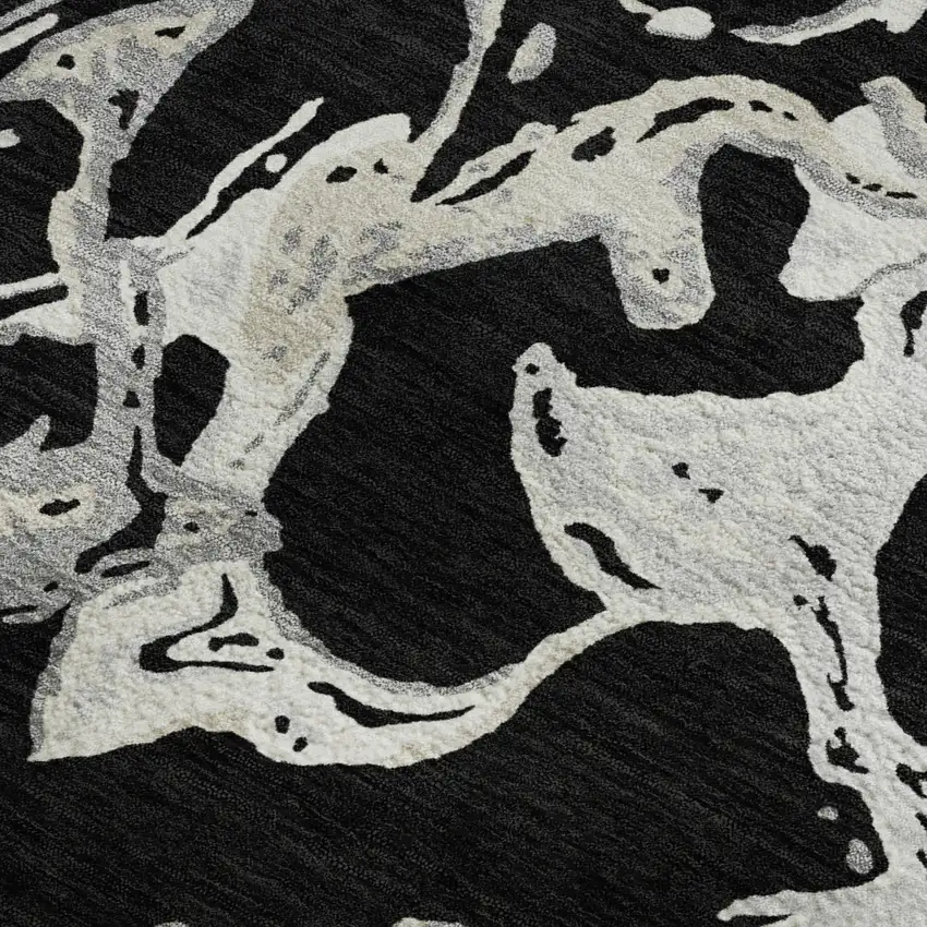 Black Ivory And Gray Abstract Washable Area Rug With UV Protection Photo 3