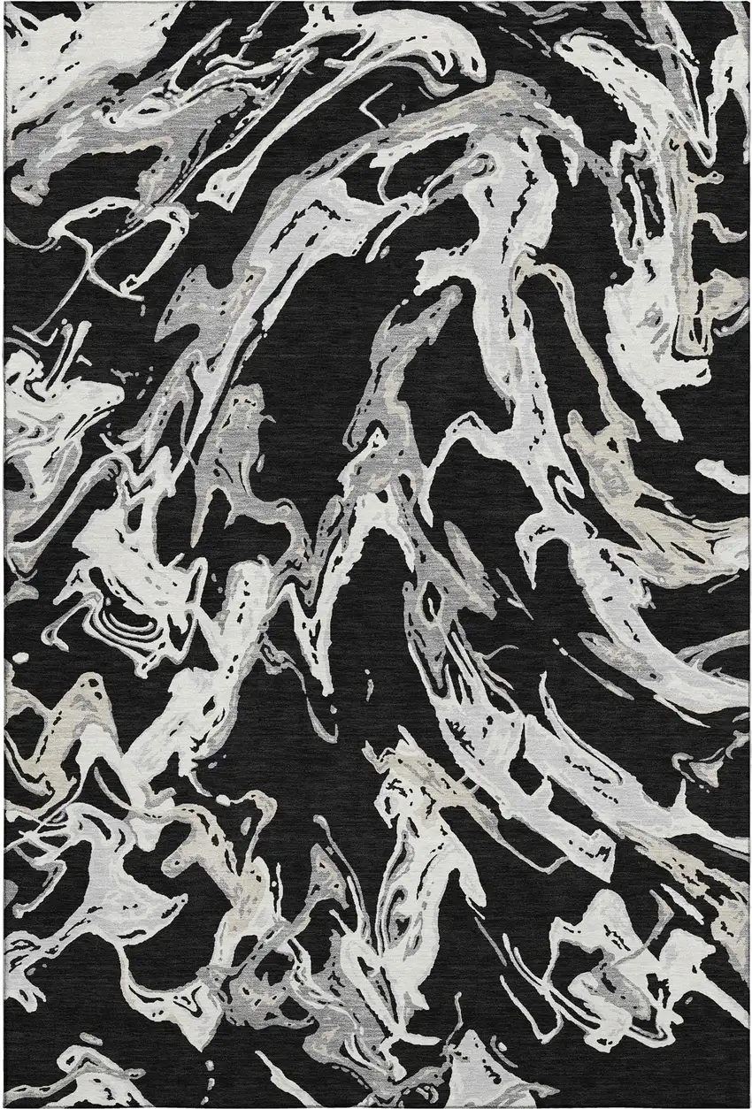 Black Ivory And Gray Abstract Washable Area Rug With UV Protection Photo 5