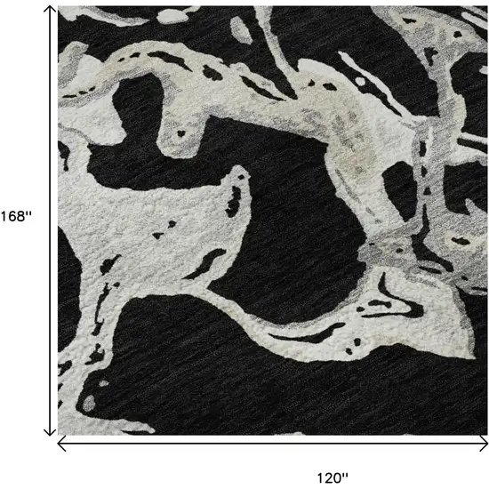 Black Ivory And Gray Abstract Washable Area Rug With UV Protection Photo 9