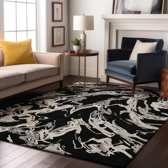 Black Ivory And Gray Abstract Washable Area Rug With UV Protection Photo 3