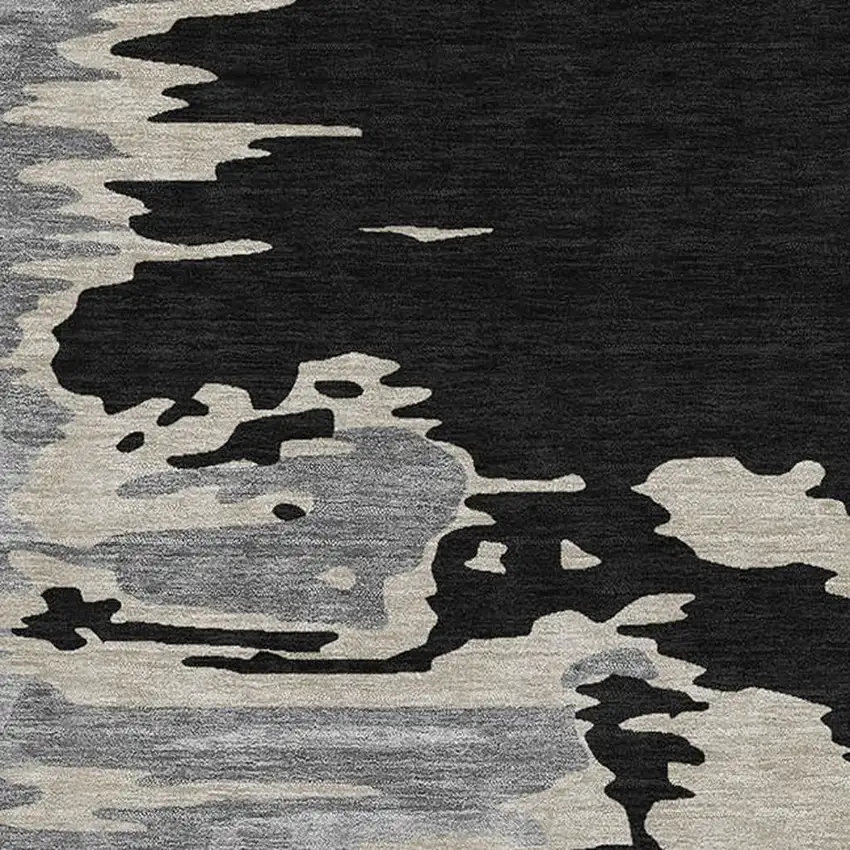 Black Ivory And Gray Abstract Washable Area Rug With UV Protection Photo 3