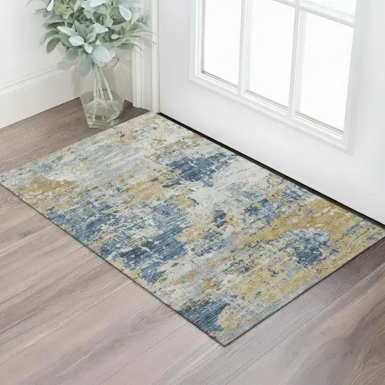 Black Ivory And Gray Abstract Washable Area Rug With UV Protection Photo 2