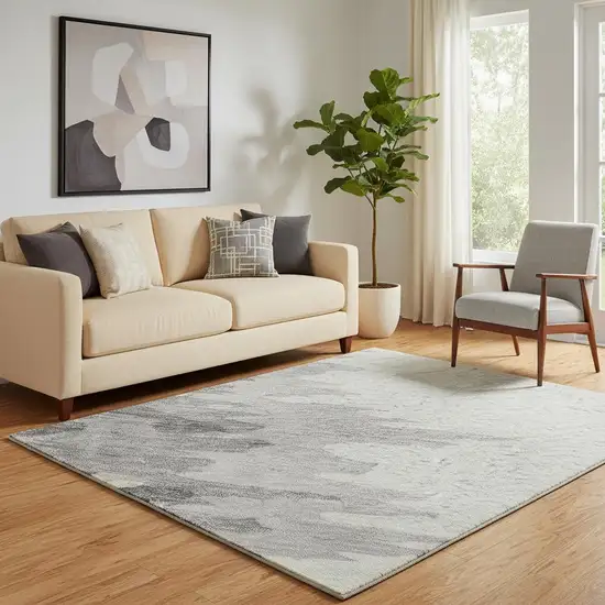 Black Ivory And Gray Abstract Washable Area Rug With UV Protection Photo 2