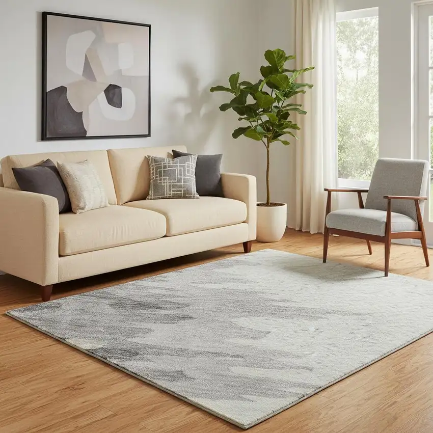 Black Ivory And Gray Abstract Washable Area Rug With UV Protection Photo 2