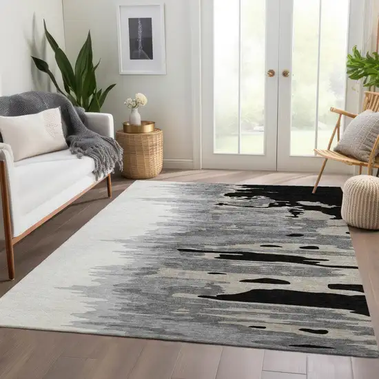 Black Ivory And Gray Abstract Washable Area Rug With UV Protection Photo 4