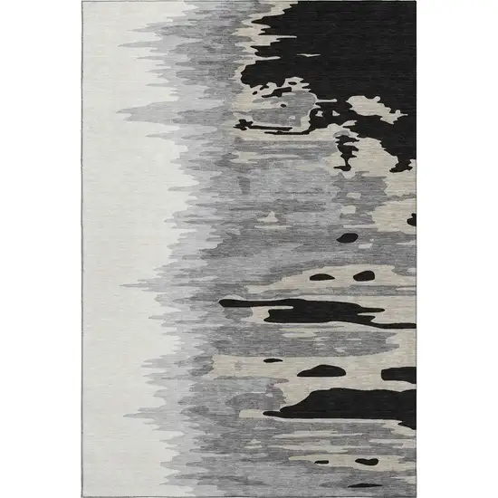 Black Ivory And Gray Abstract Washable Area Rug With UV Protection Photo 5