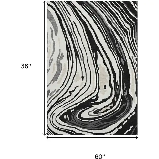 Black Ivory And Gray Abstract Washable Area Rug With UV Protection Photo 6