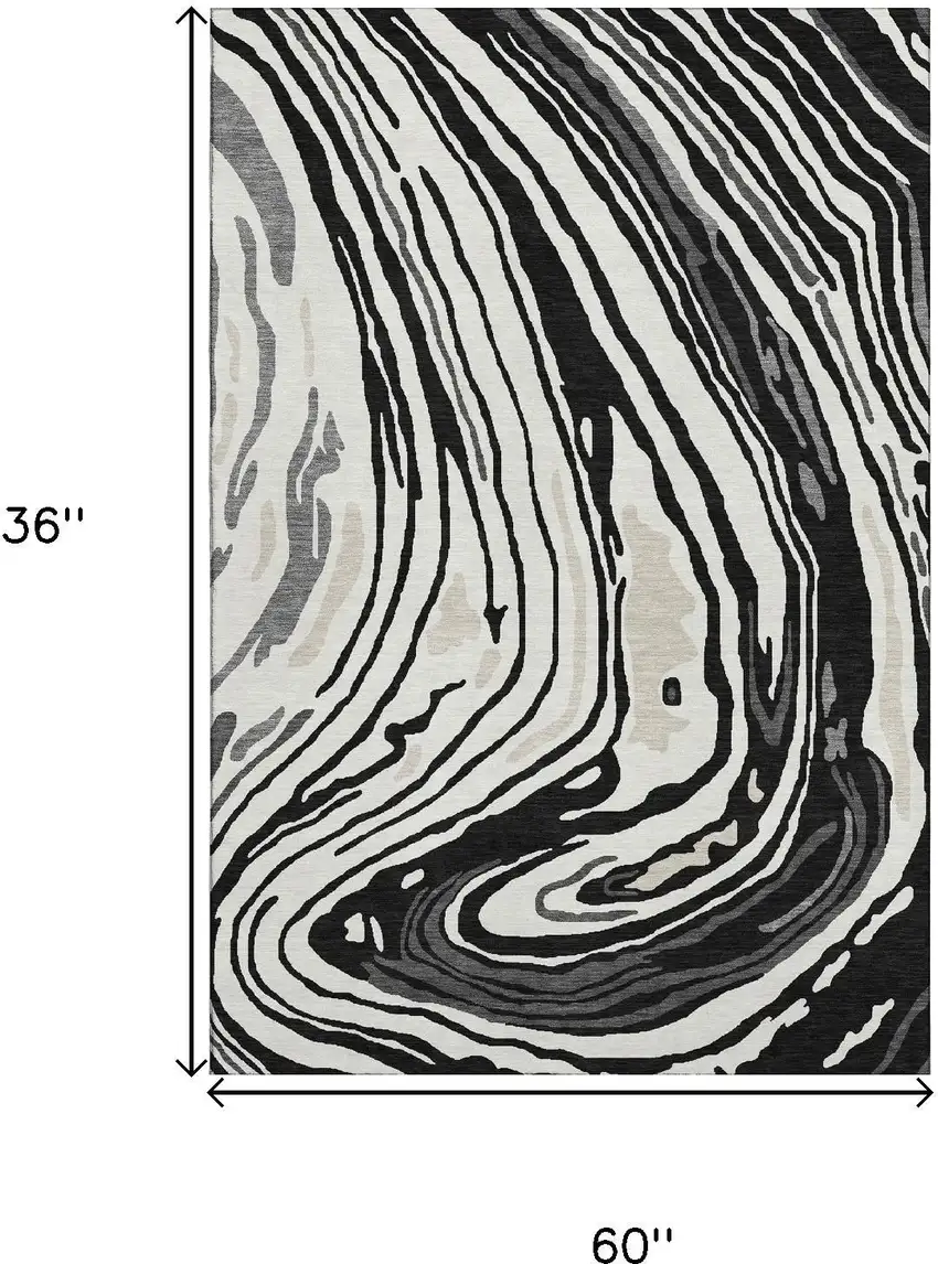 Black Ivory And Gray Abstract Washable Area Rug With UV Protection Photo 6