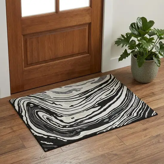 Black Ivory And Gray Abstract Washable Area Rug With UV Protection Photo 1