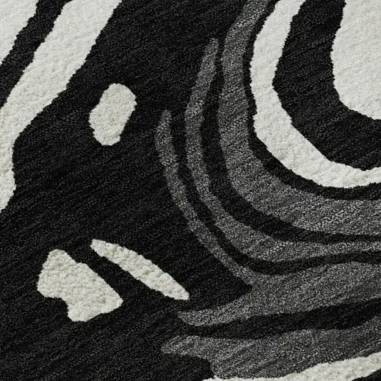 Black Ivory And Gray Abstract Washable Area Rug With UV Protection Photo 2