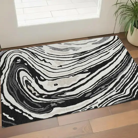 Black Ivory And Gray Abstract Washable Area Rug With UV Protection Photo 1