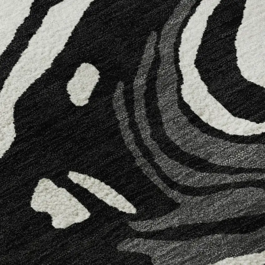 Black Ivory And Gray Abstract Washable Area Rug With UV Protection Photo 2