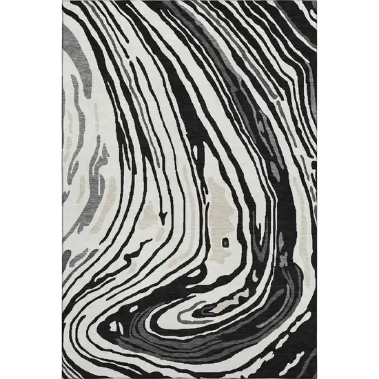Black Ivory And Gray Abstract Washable Area Rug With UV Protection Photo 6