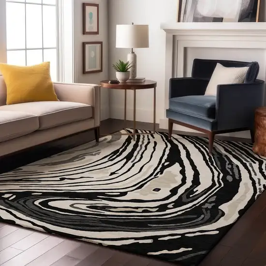 Black Ivory And Gray Abstract Washable Area Rug With UV Protection Photo 4