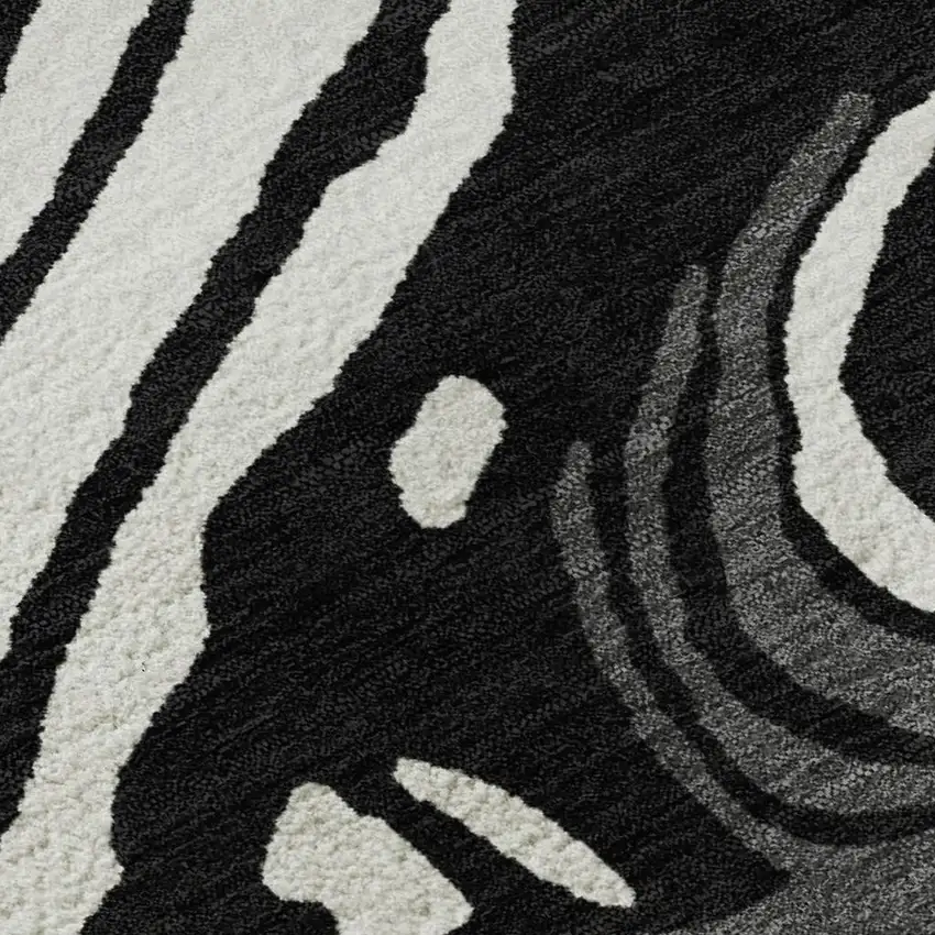 Black Ivory And Gray Abstract Washable Area Rug With UV Protection Photo 2