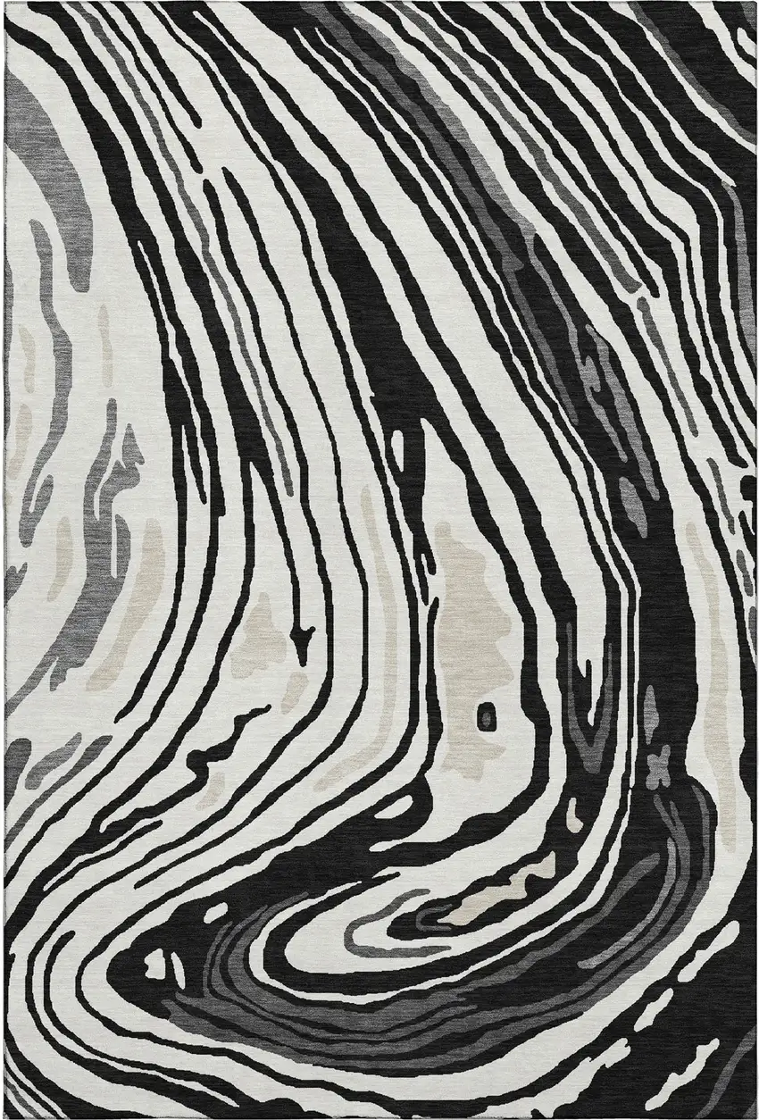 Black Ivory And Gray Abstract Washable Area Rug With UV Protection Photo 6