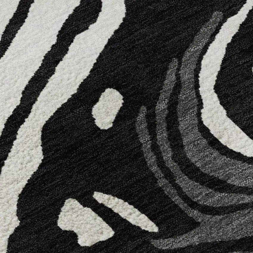 Black Ivory And Gray Abstract Washable Area Rug With UV Protection Photo 2