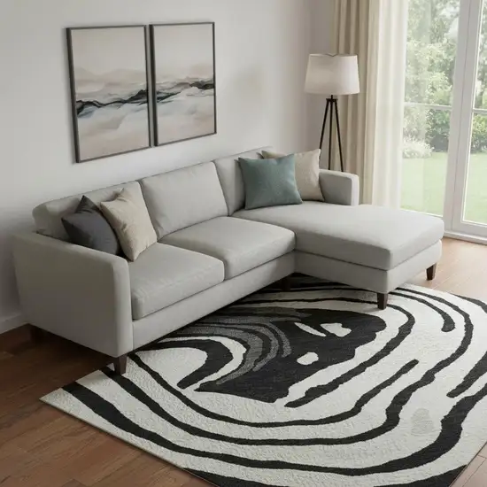 Black Ivory And Gray Abstract Washable Area Rug With UV Protection Photo 2