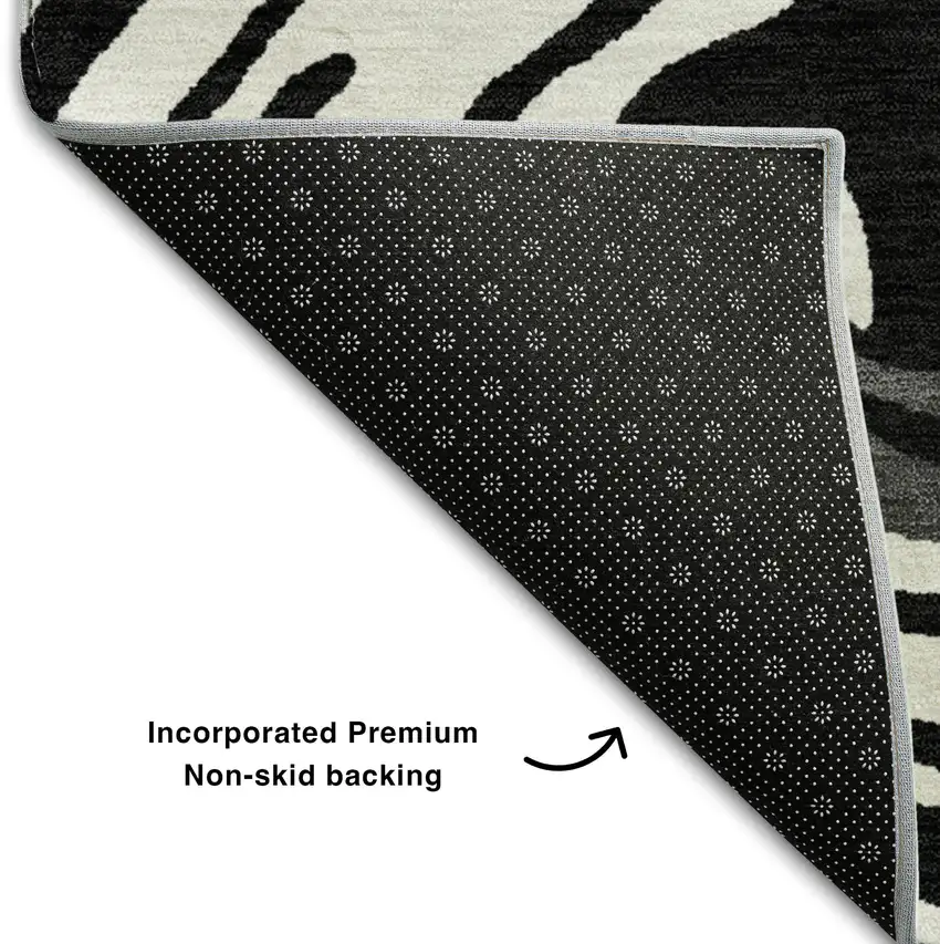 Black Ivory And Gray Abstract Washable Area Rug With UV Protection Photo 7