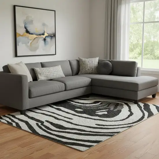 Black Ivory And Gray Abstract Washable Area Rug With UV Protection Photo 2