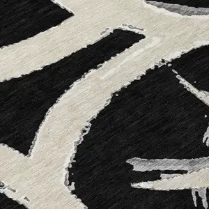Photo of Black Ivory And Gray Abstract Washable Indoor Outdoor Area Rug