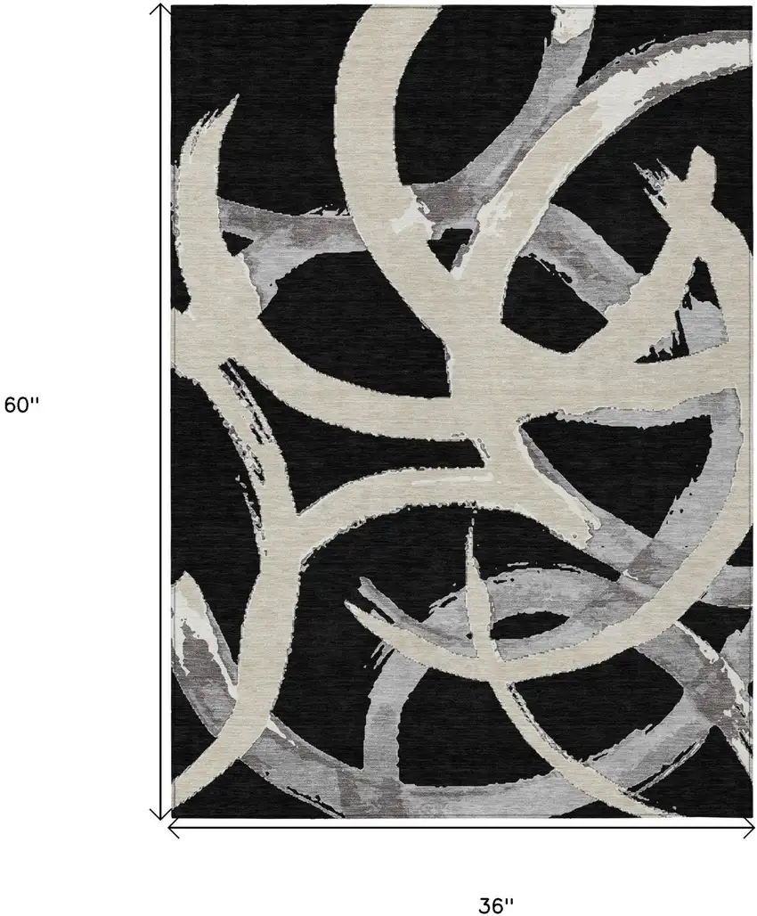 Black Ivory And Gray Abstract Washable Indoor Outdoor Area Rug Photo 3