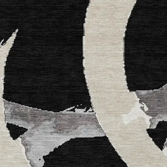 Black Ivory And Gray Abstract Washable Indoor Outdoor Area Rug Photo 6