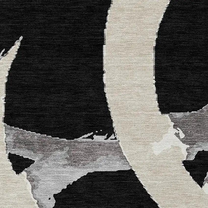 Black Ivory And Gray Abstract Washable Indoor Outdoor Area Rug Photo 6