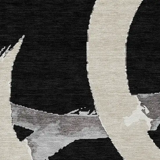 Black Ivory And Gray Abstract Washable Indoor Outdoor Area Rug Photo 6