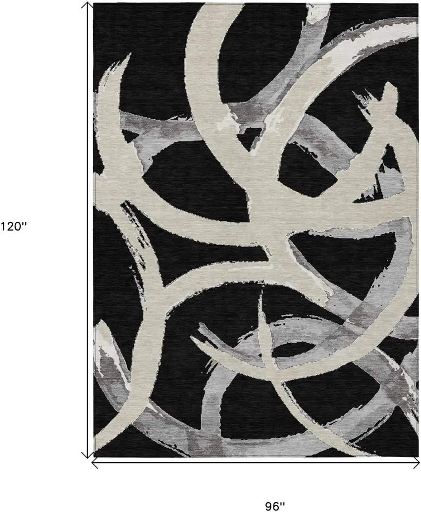 Black Ivory And Gray Abstract Washable Indoor Outdoor Area Rug Photo 3