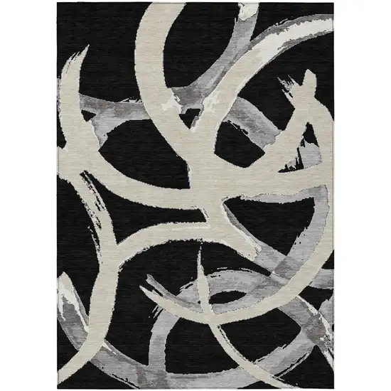 Black Ivory And Gray Abstract Washable Indoor Outdoor Area Rug Photo 2