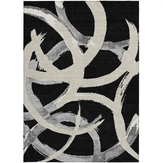Black Ivory And Gray Abstract Washable Indoor Outdoor Area Rug Photo 8
