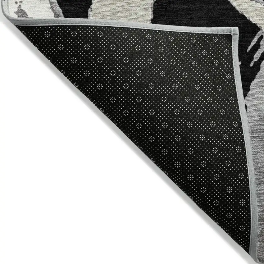 Black Ivory And Gray Abstract Washable Indoor Outdoor Area Rug Photo 5