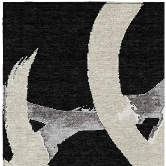 Black Ivory And Gray Abstract Washable Indoor Outdoor Area Rug Photo 7