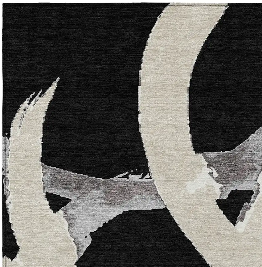 Black Ivory And Gray Abstract Washable Indoor Outdoor Area Rug Photo 7