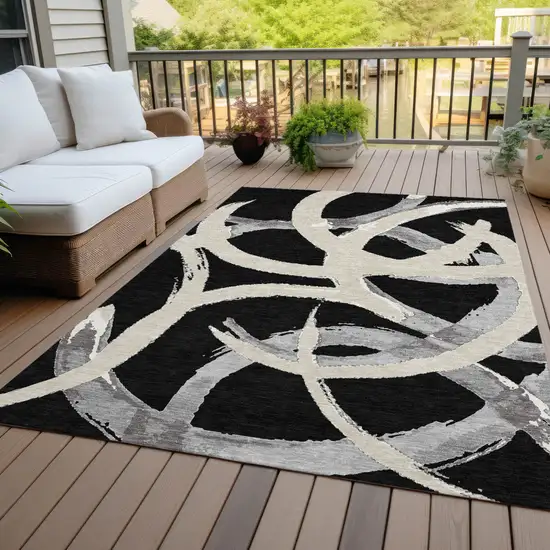 Black Ivory And Gray Abstract Washable Indoor Outdoor Area Rug Photo 9