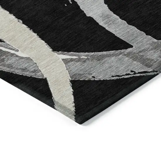 Black Ivory And Gray Abstract Washable Indoor Outdoor Area Rug Photo 4