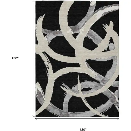 Black Ivory And Gray Abstract Washable Indoor Outdoor Area Rug Photo 3