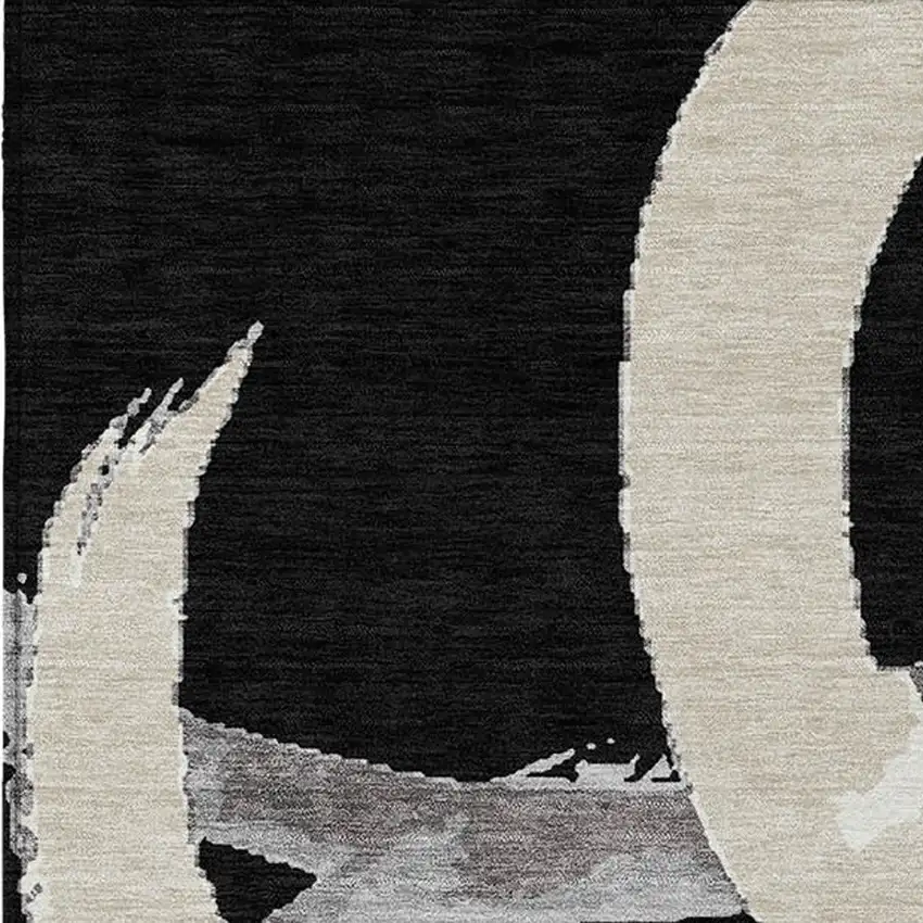 Black Ivory And Gray Abstract Washable Indoor Outdoor Area Rug Photo 6