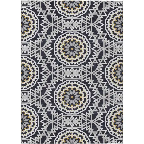 Black Ivory And Gray Floral Medallion Washable Indoor Outdoor Area Rug Photo 2