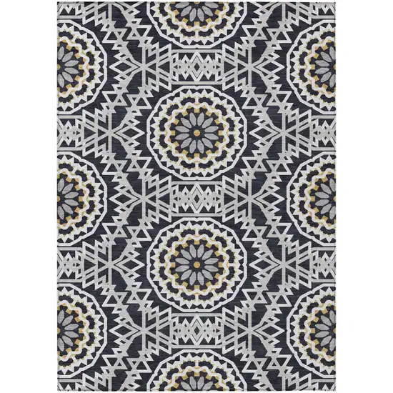Black Ivory And Gray Floral Medallion Washable Indoor Outdoor Area Rug Photo 2