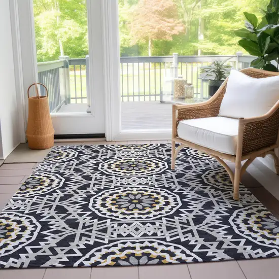 Black Ivory And Gray Floral Medallion Washable Indoor Outdoor Area Rug Photo 9