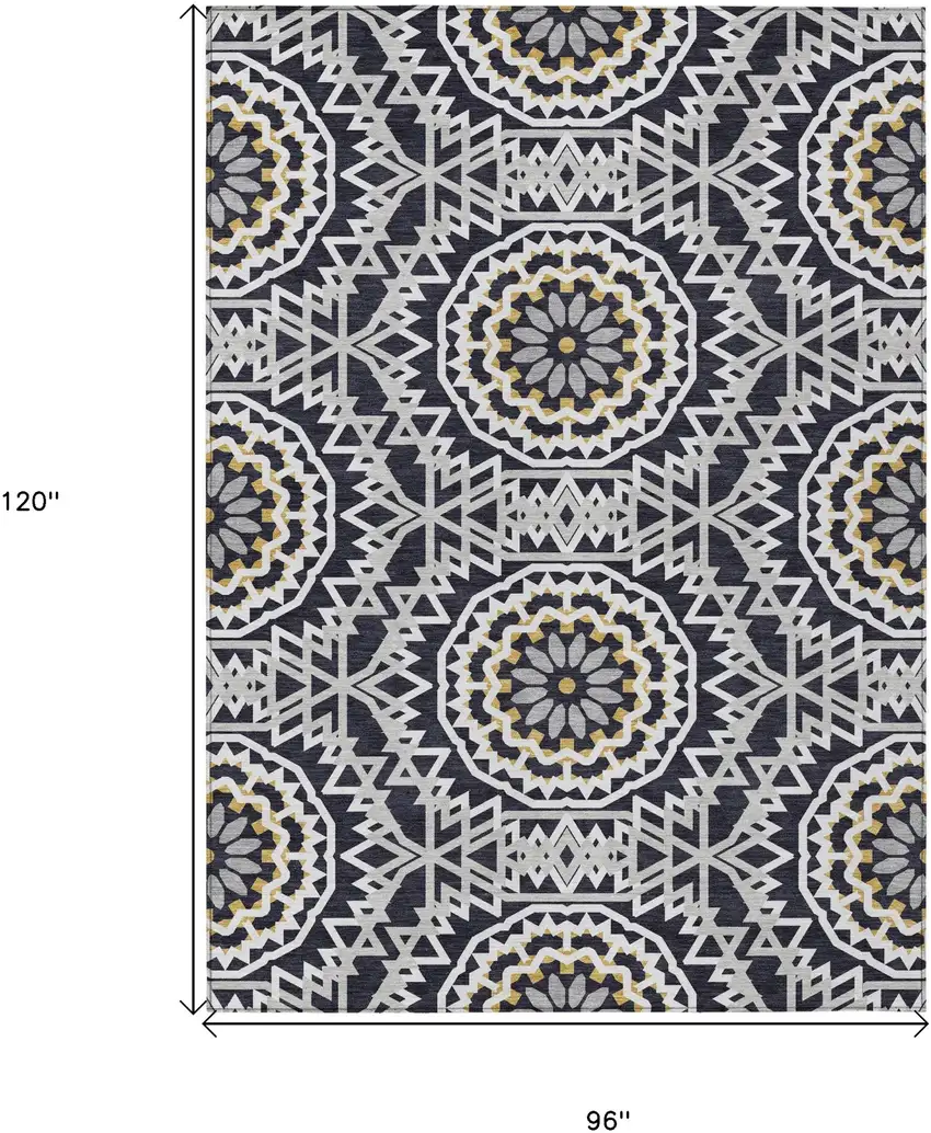 Black Ivory And Gray Floral Medallion Washable Indoor Outdoor Area Rug Photo 3