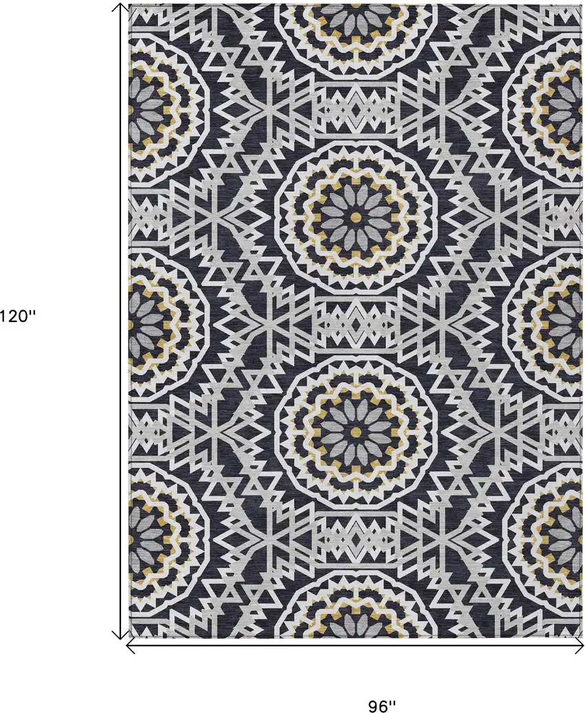 Black Ivory And Gray Floral Medallion Washable Indoor Outdoor Area Rug Photo 3