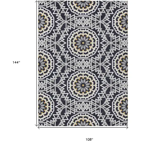 Black Ivory And Gray Floral Medallion Washable Indoor Outdoor Area Rug Photo 3