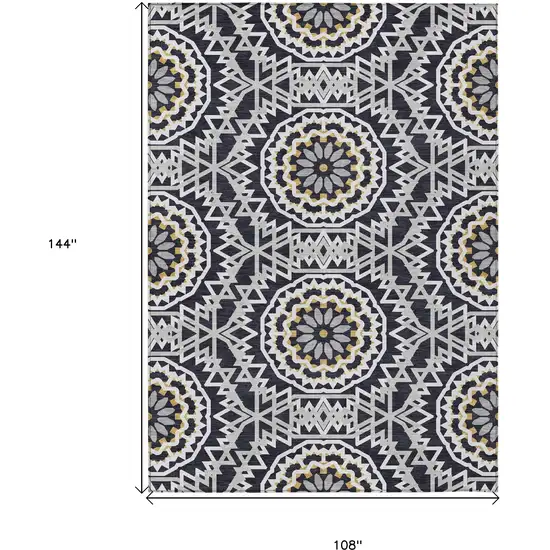 Black Ivory And Gray Floral Medallion Washable Indoor Outdoor Area Rug Photo 3