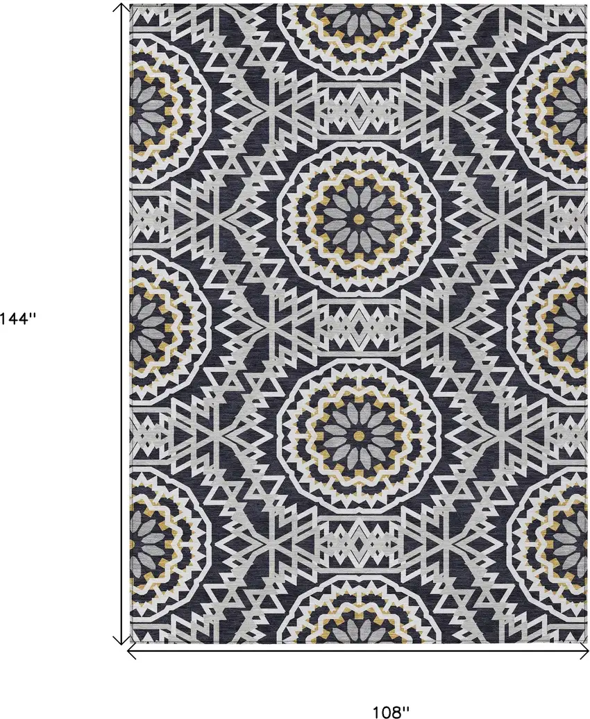 Black Ivory And Gray Floral Medallion Washable Indoor Outdoor Area Rug Photo 3
