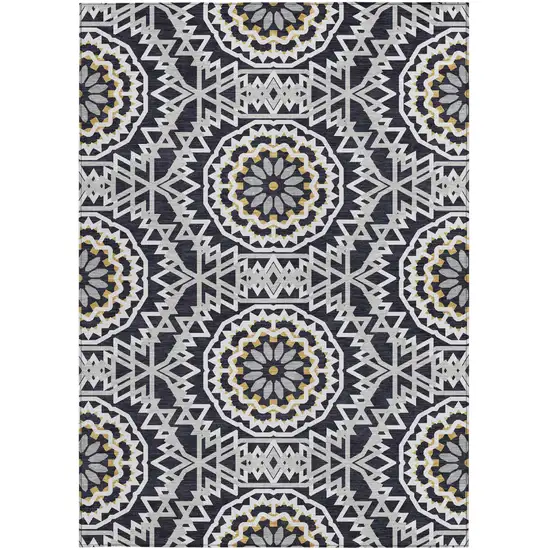 Black Ivory And Gray Floral Medallion Washable Indoor Outdoor Area Rug Photo 7