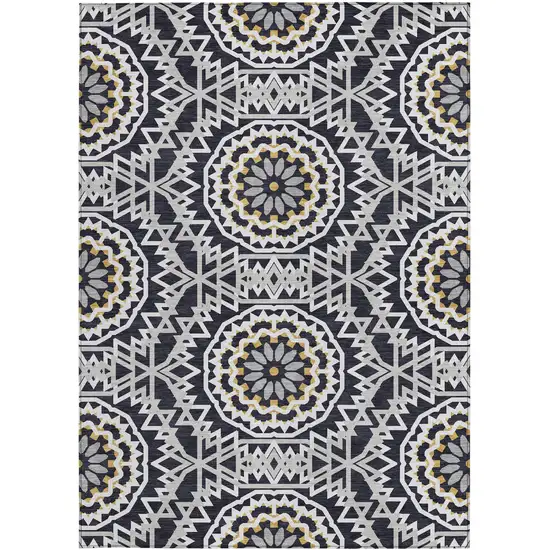Black Ivory And Gray Floral Medallion Washable Indoor Outdoor Area Rug Photo 7